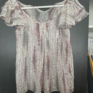 Lauren Conrad Flower Flutter Sleeve sheer blouse
